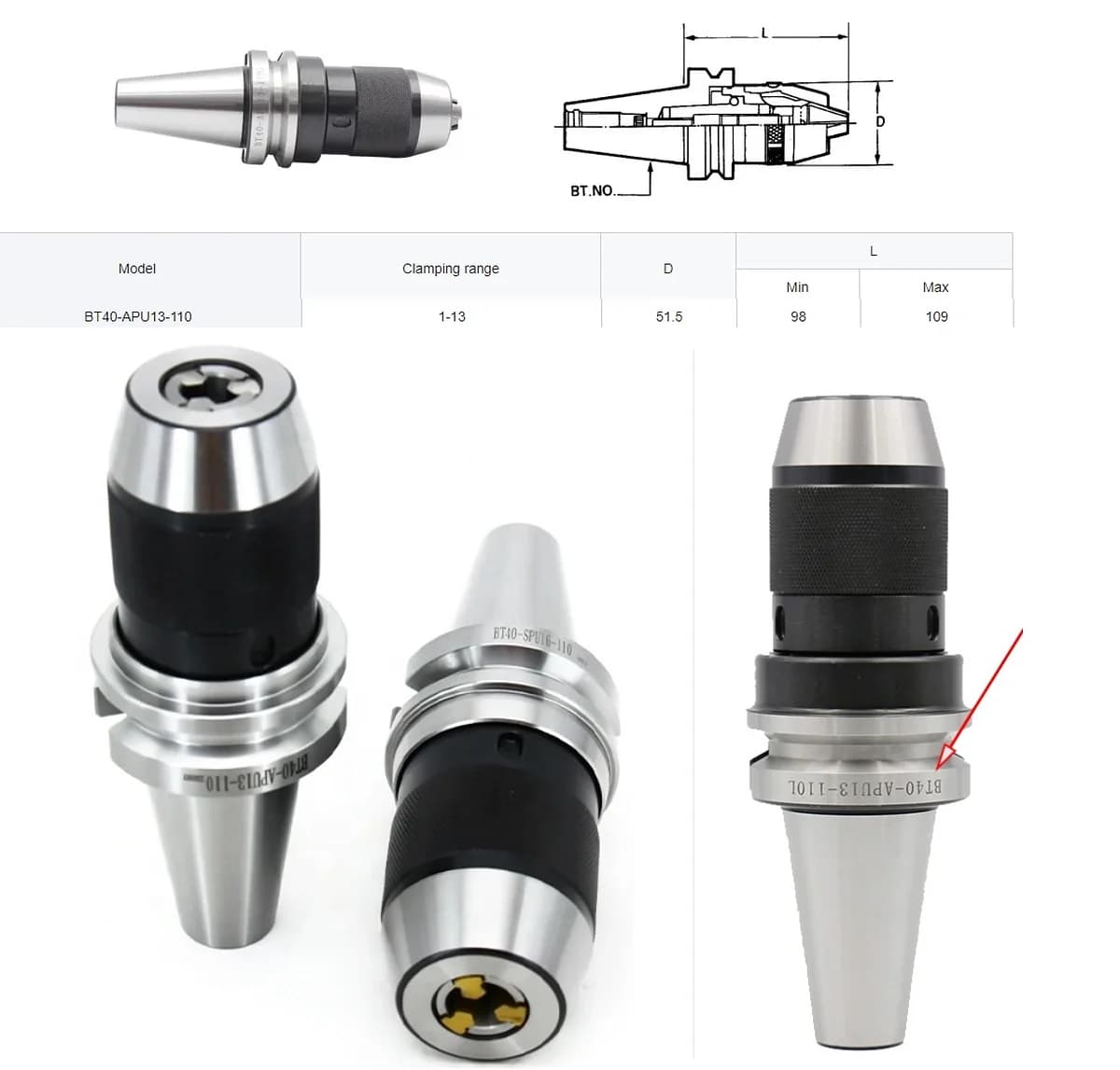 Self Tightening Keyless Drill Chuck with Integral Arbor — image 17
