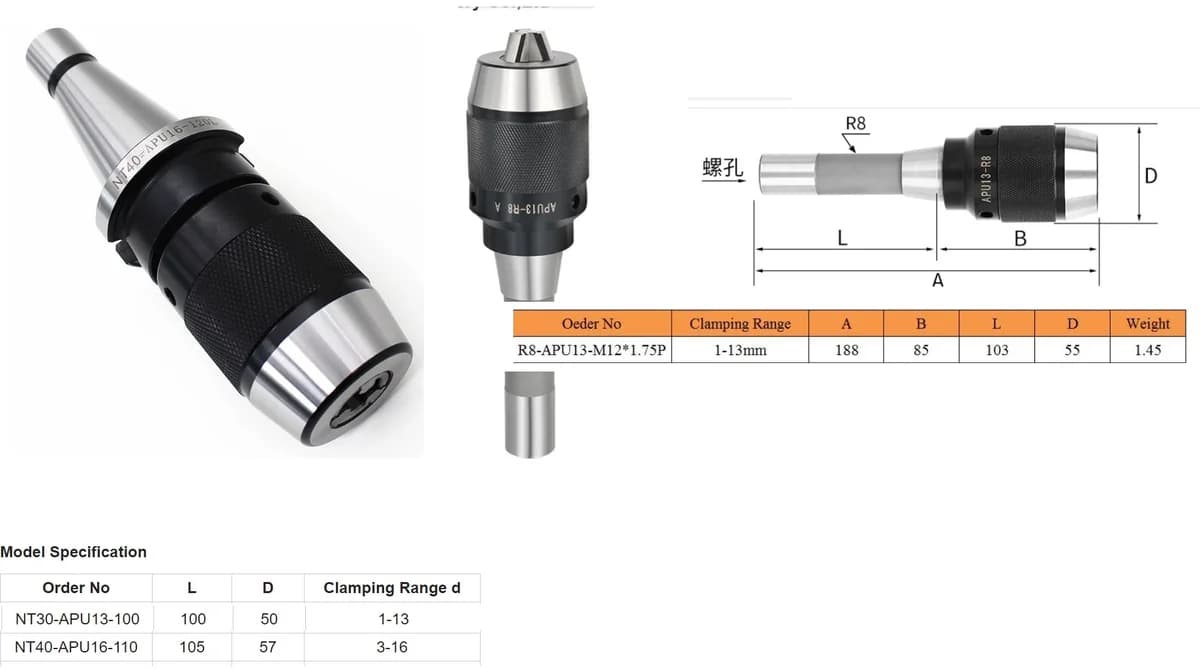 Self Tightening Keyless Drill Chuck with Integral Arbor — image 26