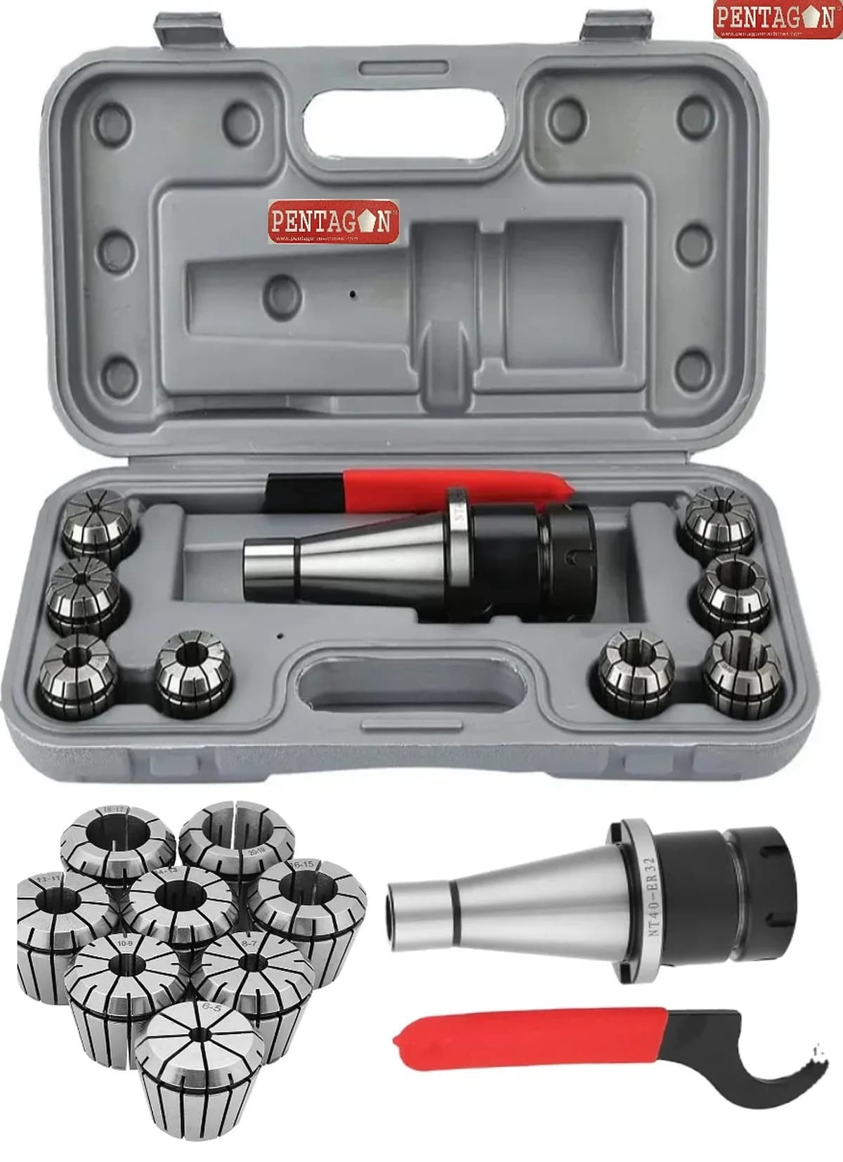 High Precision Collet set Model ER40 set with suitable collet adapter and spanner — image 29
