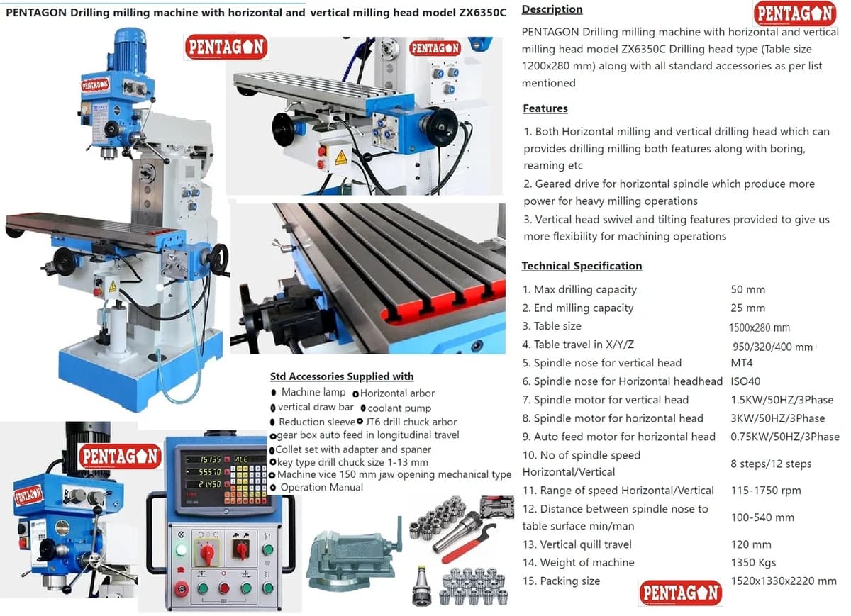 Universal Knee type Geared Head Drilling cum Milling machine — image 9