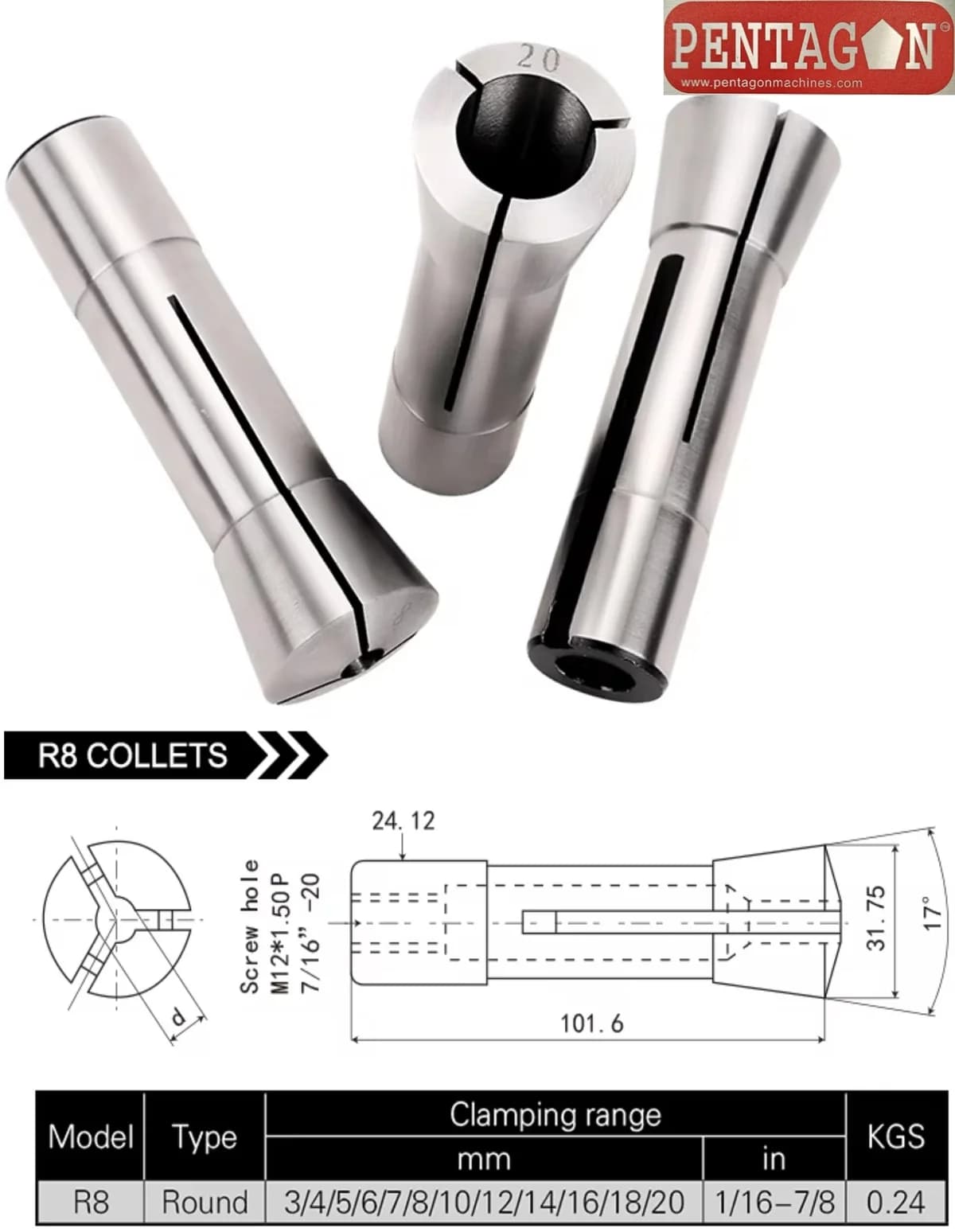 High Precision Collet set Model ER32 set with suitable collet adapter and spanner — image 38