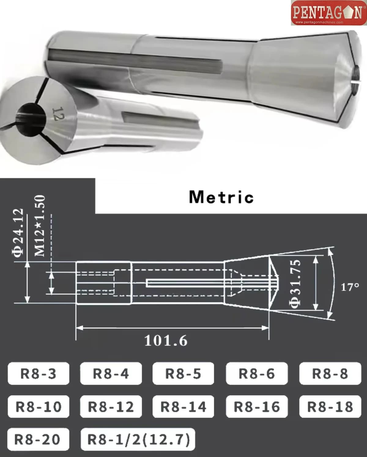 High Precision Collet set Model ER32 set with suitable collet adapter and spanner — image 39