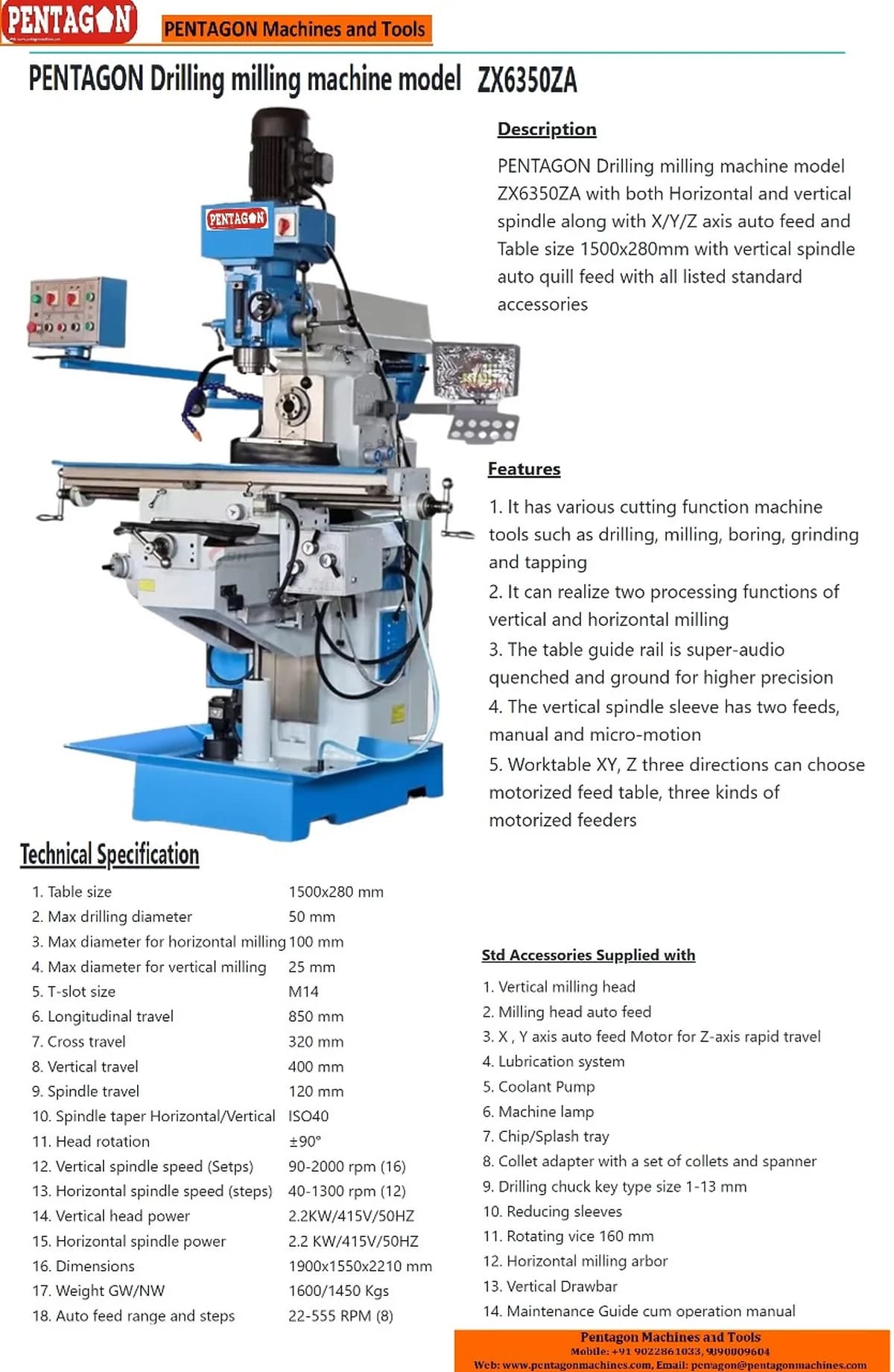 Universal Knee type Geared Head Drilling cum Milling machine — image 3